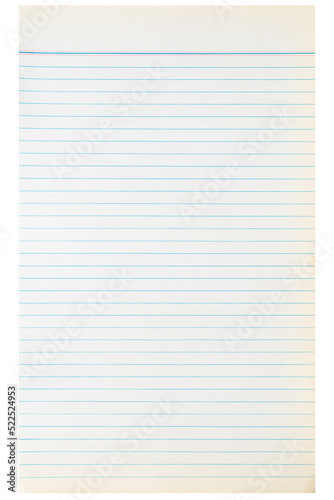 Cutout real notebook paper on white background. Back to school concept. Realistic square and lined sheet paper. Paper blank sheets of a notebook. White sheets notepapers.