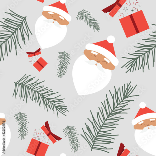 Seamless Christmas pattern with cartoon Santa Claus. Wrapping paper design.