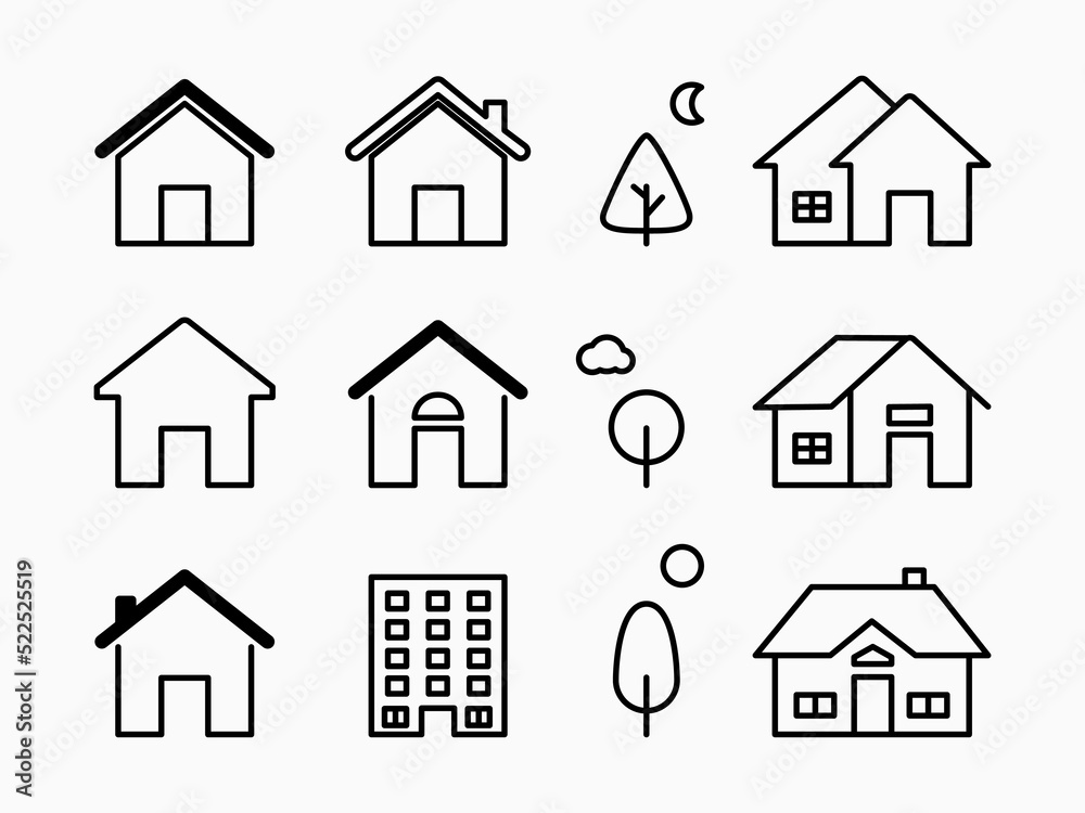 simple black  isolated home silhouette symbols for icons, banner, label, button, background, wallpaper, web, cover etc. vector design.