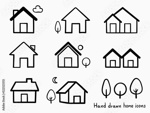 simple black isolated hand drawn lines, doodle of home silhouette symbols for icons, banner, label, button, background, wallpaper, web, cover etc. vector design.