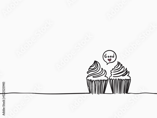 simple black and white childish continuous hand drawn line art cute cupcake for happy occasion like birthday  party  anniversary for wallpaper  background  label  banner  wrapping etc. vector design.