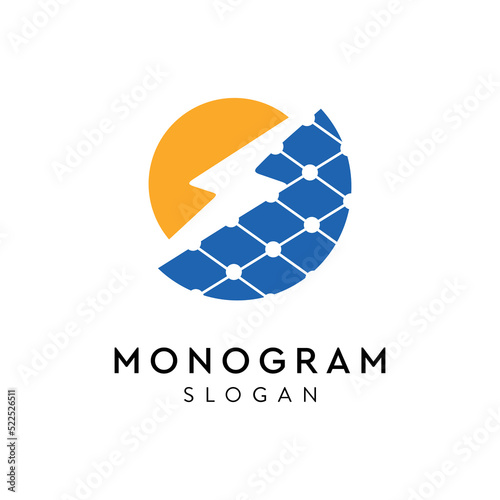 letter S sun and solar power logo with lightning icon