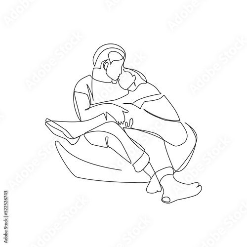 Vector illustration of a couple in love drawn in line art style