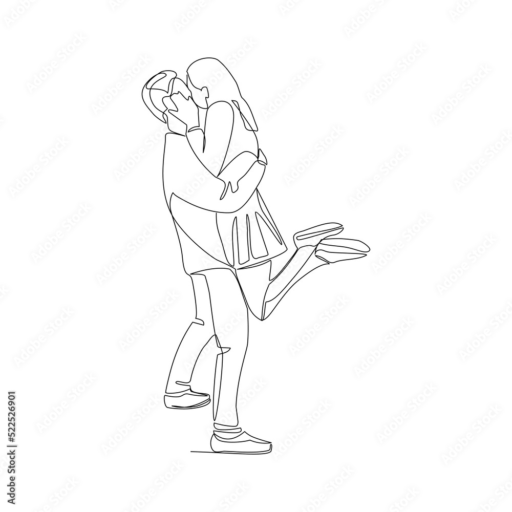 Vector illustration of a couple in love drawn in line art style