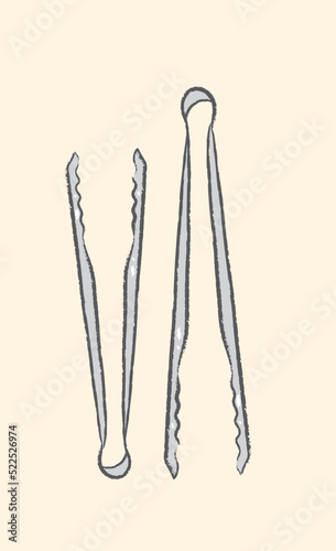 Barbecue tongs product side view in vector flat illustration clip art