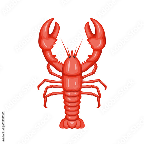 Red Lobster cartoon vector illustration. Seafood. Marine cuisine. 
Langouste. Crawfish. Isolated lobster on white background