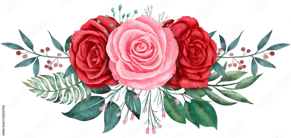Rose flower bouquet watercolor for valentine