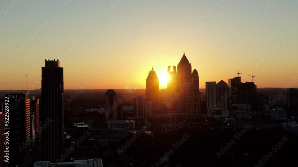 Beautiful sunrise behind office towers Atlanta skyline in Georgia
