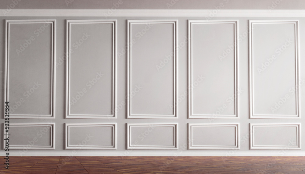 Fototapeta premium Classical wall molding decoration in modern empty luxury home interior. Classy home apartment mockup background.