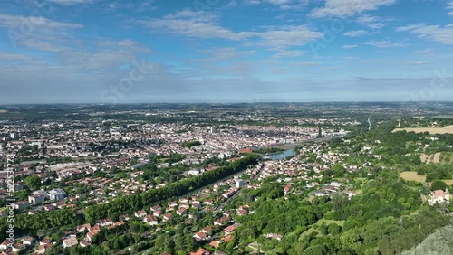 Drone view of Agen the Garonne and the whole valley