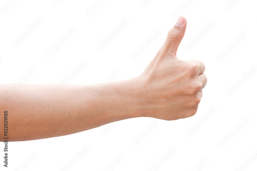 Man hand showing thumbs up isolated on white background with clipping path