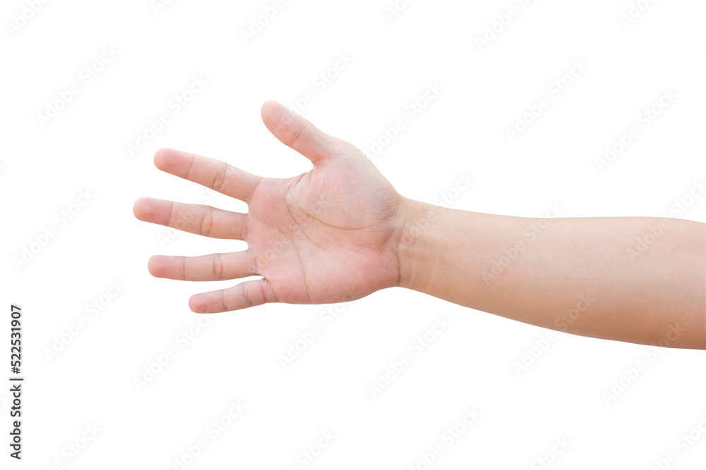 Man hand showing five count isolated on white background with clipping path