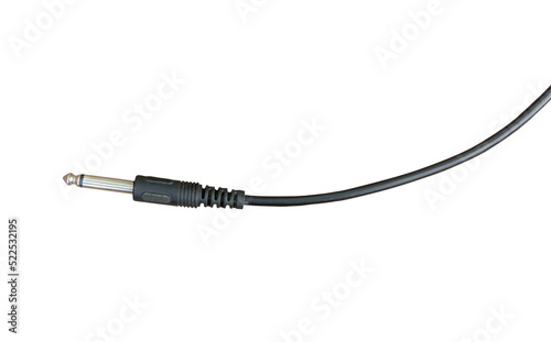 Guitar audio jack with black cable isolated on white background with clipping path