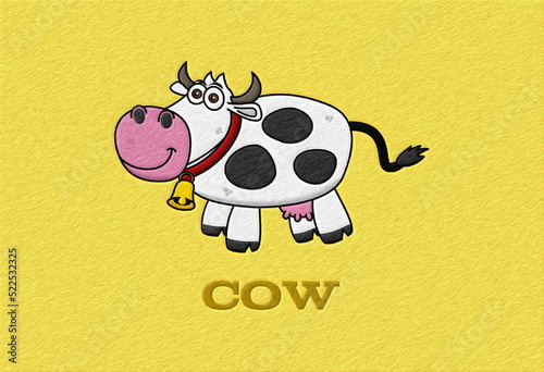 Illustration of a dairy cow with bell on yellow background - illustration