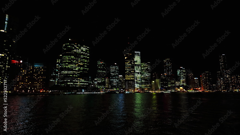 Fototapeta premium Skyscrapes on the Eagle-Queen-Howard streets riverfront area at night. Brisbane-Australia-136