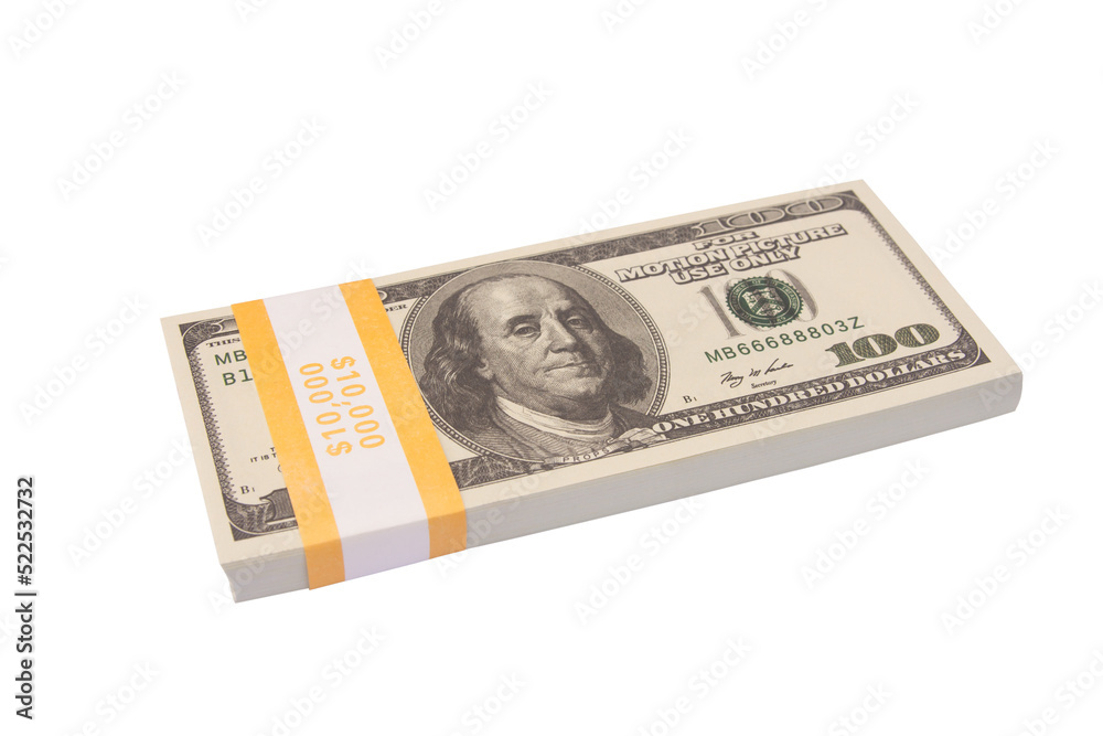100 US Dollar bills bundles stack isolated on white background with clipping path 100 US Dollar bills bundles stack isolated on white background with clipping path
