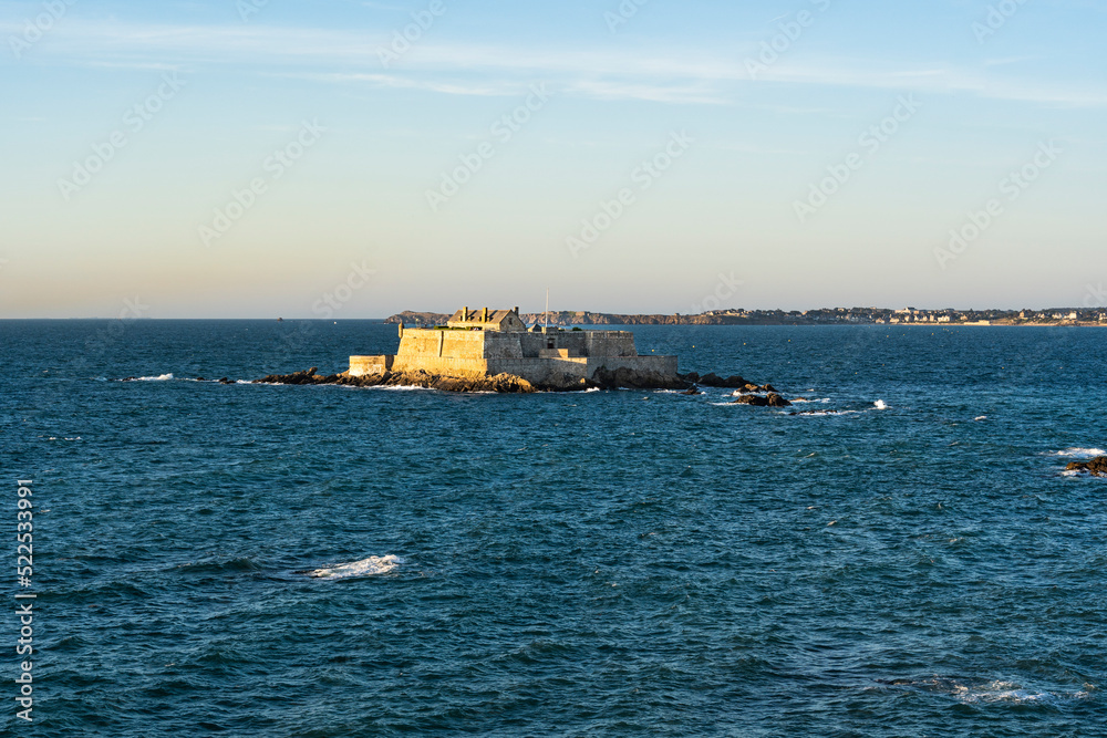 Fortress at the Manche sea,  sunset view from Saint-Malo of France 