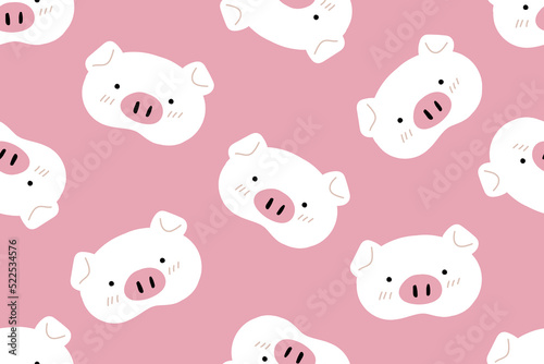 Cute pig pink pastel doodle cartoon seamless pattern