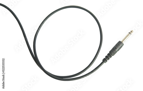 Guitar audio jack with black cable isolated on white background with clipping path.