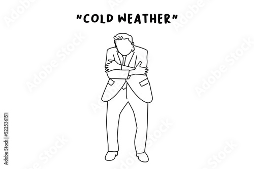 Drawing of businessman showing cold gesture. line art style
