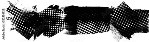 Glitch distorted geometric shape . Noise destroyed logo . Trendy defect error shapes . Glitched frame .Grunge textured . Distressed effect .Vector shapes with a halftone dots screen print texture.