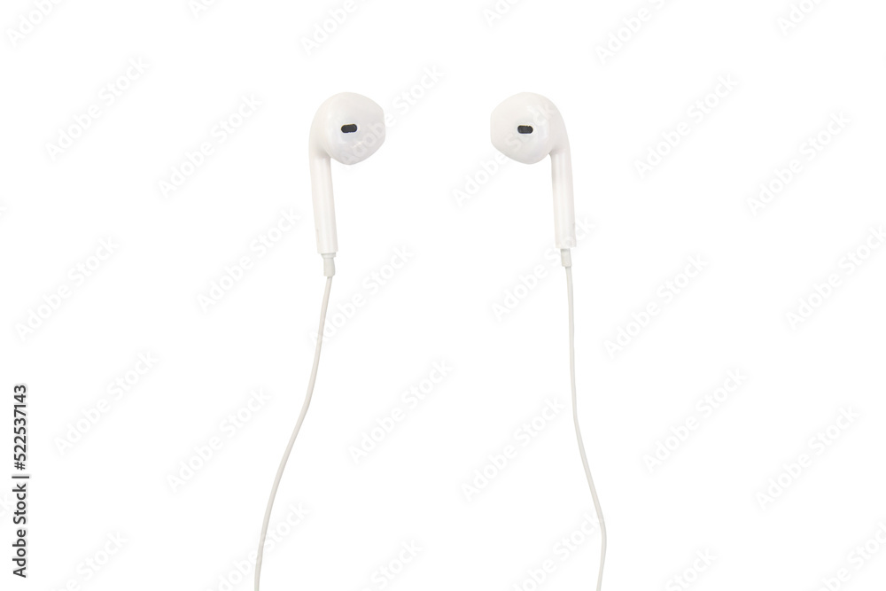 white earphones isolated on white background with clipping path