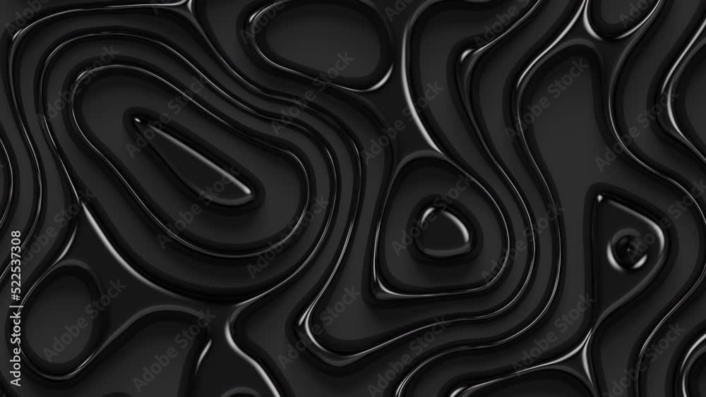 Wavy abstract surface. Close-up of a shiny smooth black liquid. Looped animation 4k.