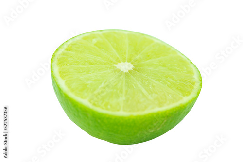 Slice of green lime isolated on white background. with clipping path