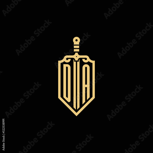 DA vintage initial sword and shield logo which is good for digital branding or print photo