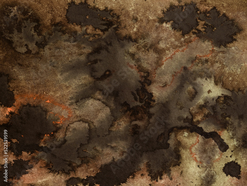 Brown and black abstract grunge background, ink texture. Old paper background illustration with soft blurred watercolor texture. Hand drawn grunge abstract. Brown watercolor old texture.