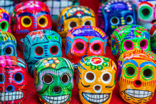 Obraz na płótnie Colorful skulls for day of the dead celebration, Cancun, Mexico w salonie