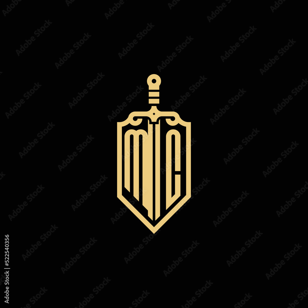 MC vintage initial sword and shield logo which is good for digital ...
