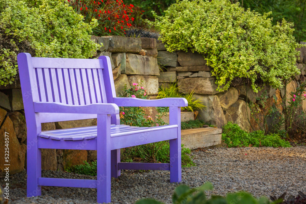 Idyllic corner with seat bench in Gramado garden, Southern Brazil Idyllic corner with seat bench in Gramado garden, Southern Brazil
