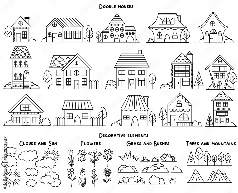 buildings doodles set buildings doodles set