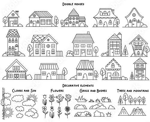 buildings doodles set