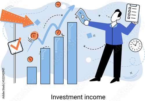 Investment, saving money and finance growth business concept metaphor. Analyzes charts and indicators of income growth. Investment income from securities and other non-commercial investments dividends