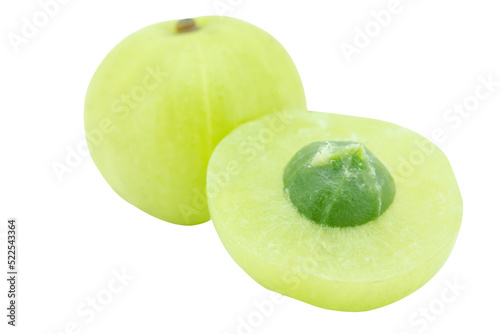 slice Indian gooseberry, amla green fruits isolated on white background. with clipping path. photo