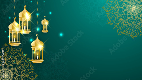 Islamic ramadan background with Arabic ornament pattern and luxury mandala lantern decorative. Designed for islam greeting card, eid template, hajj, invitation, celebration, premium frame, and mosque