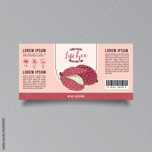 Lychee jam label template Abstract modern vector packaging design layout Isolated