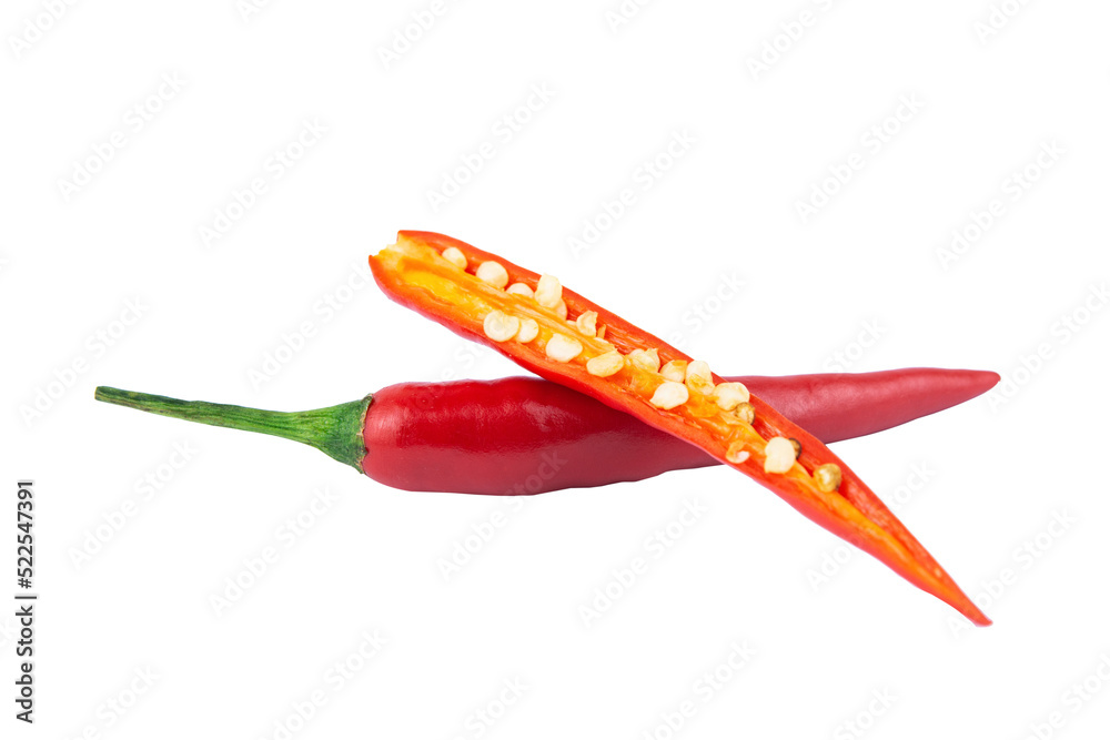 Sliced red chili or chilli pepper isolated on a white background. with clipping path Sliced red chili or chilli pepper isolated on a white background. with clipping path
