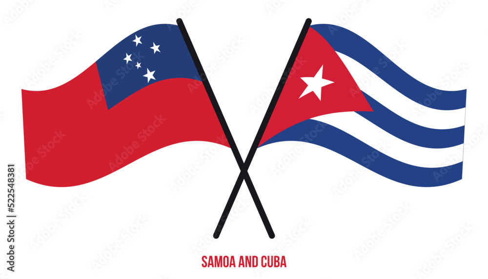 Fototapeta premium Samoa and Cuba Flags Crossed And Waving Flat Style. Official Proportion. Correct Colors.
