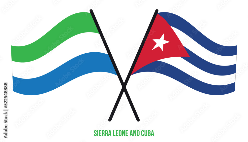 Sierra Leone and Cuba Flags Crossed And Waving Flat Style. Official Proportion. Correct Colors.