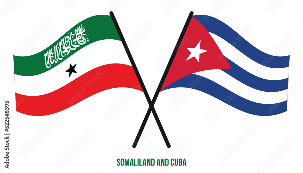 Somaliland and Cuba Flags Crossed And Waving Flat Style. Official Proportion. Correct Colors.