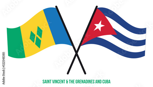 Saint Vincent and Cuba Flags Crossed And Waving Flat Style. Official Proportion.