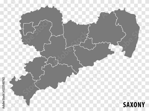 Map Free State of Saxony on transparent background. Saxony map with  districts  in gray for your web site design  logo  app  UI. Land of Germany. EPS10.