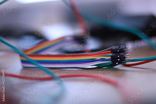 Close up of electronic wire plug cables 