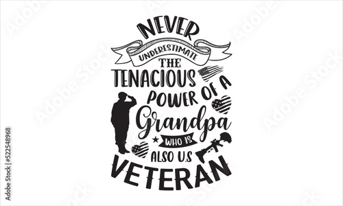 Never Underestimate The Tenacious Power Of A Grandpa Who Is Also U.S Veteran - Veteran T shirt Design, Hand lettering illustration for your design, Modern calligraphy, Svg Files for Cricut, Poster, EP