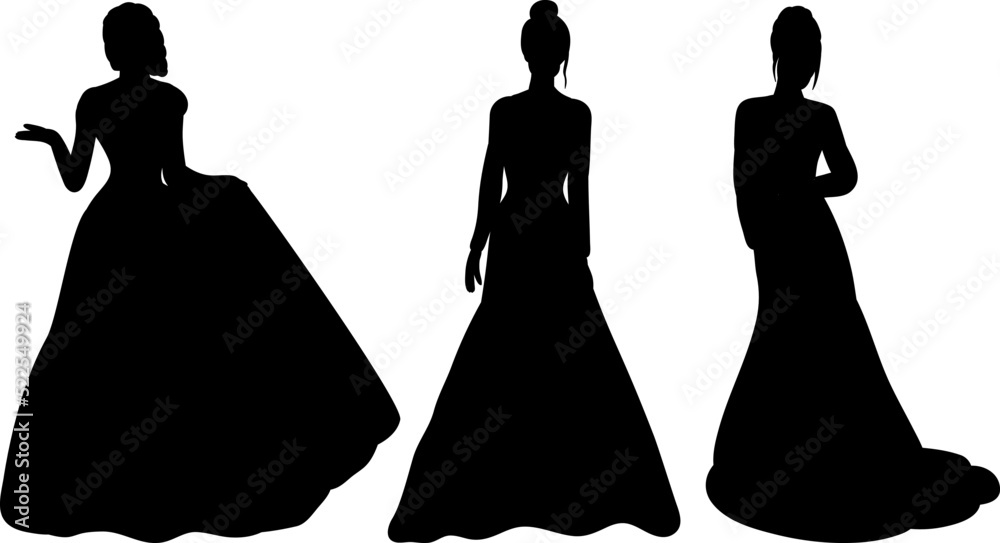 silhouette of a woman in dresses on a white background isolated, vector ...
