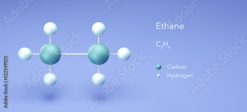 ethane, natural gas, molecular structures, 3d rendering, Structural Chemical Formula and Atoms with Color Coding photo