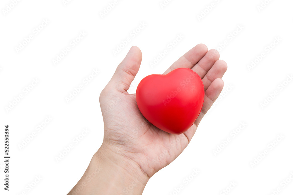 Red heart ball : Stress reliever foam ball the red heart shape on woman hand isolated on white background with clipping path Red heart ball : Stress reliever foam ball the red heart shape on woman hand isolated on white background with clipping path